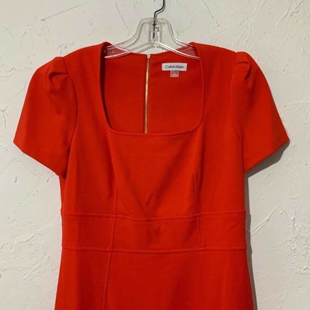 NWT Calvin Klein Red Sheath Dress with Square Neck Sz 6 | Business Office Wear - Picture 3 of 10
